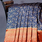 Shades of Navy Blue Floral Designbanaras Semi Silk Saree By Gayathri Reddy Designer Studio | Swadesiicart