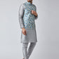 Sojanya Men Grey & Blue Self Design Kurta with Churidar & Nehru Jacket | Swadesiicart
