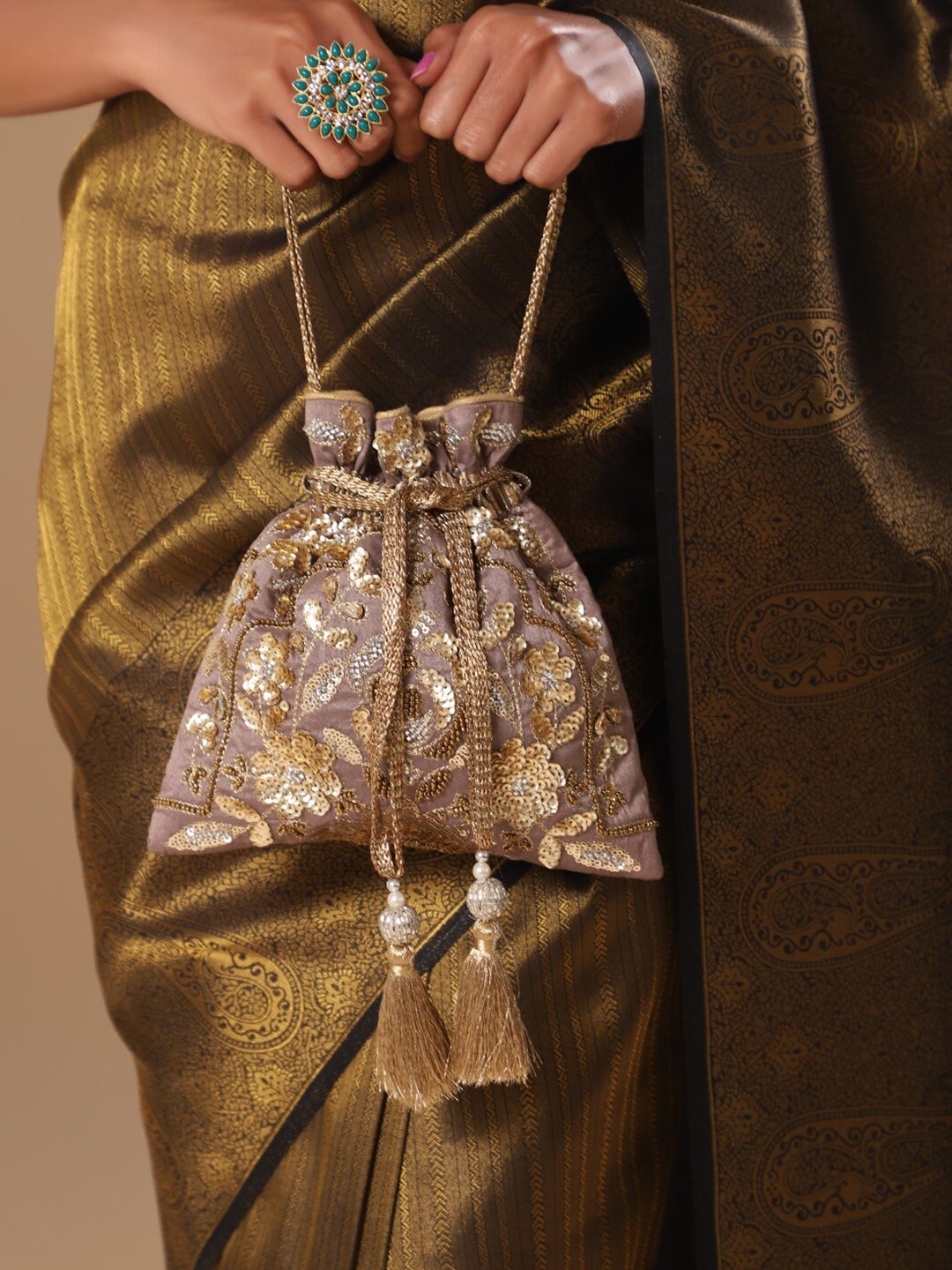 Masq Gold-Toned Embellished Potli Clutch - Swadesiicart
