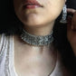 Silver-Plated Alloy Oxidised Silver Geometric Necklace - The Pari | Swadesiicart