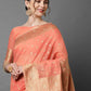 Mitera Peach-Coloured & Gold Floral Woven Design Silk Blend Banarasi Saree | Swadesiicart