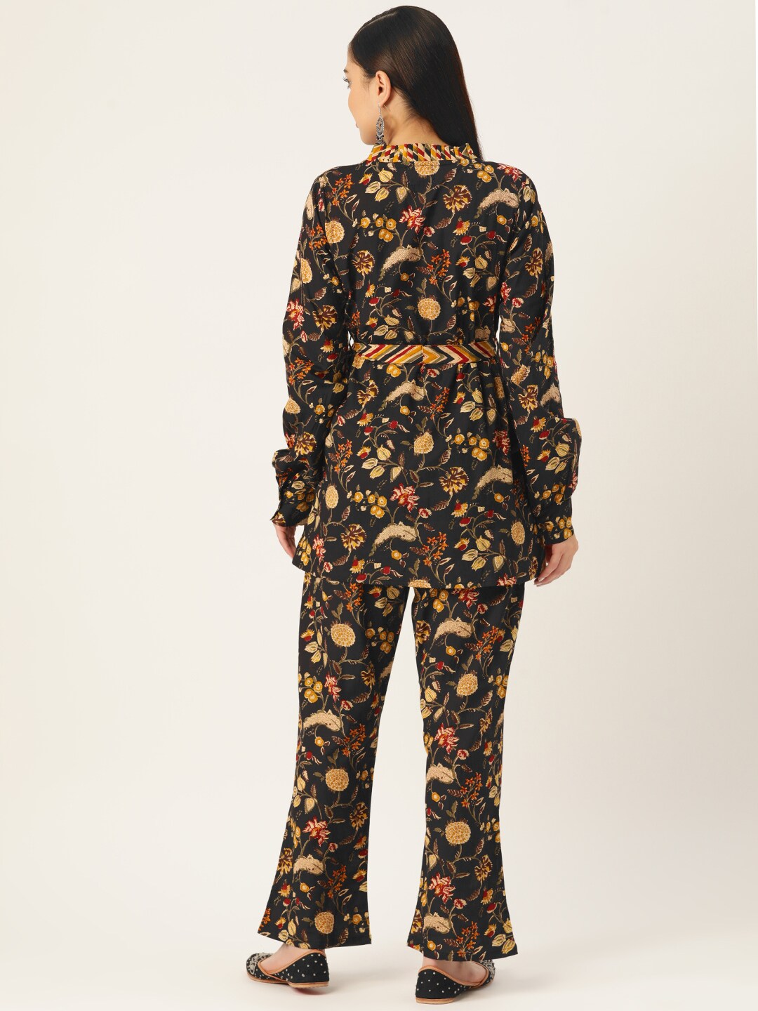 InWeave Women's Black Kalamkari Coord Set With Belt - Swadesiicart