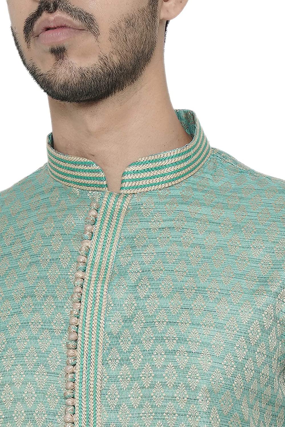 Manyavar Firoz Green Knee Long Full Sleeves Kurta and Payjama Set For Men | Swadesiicart