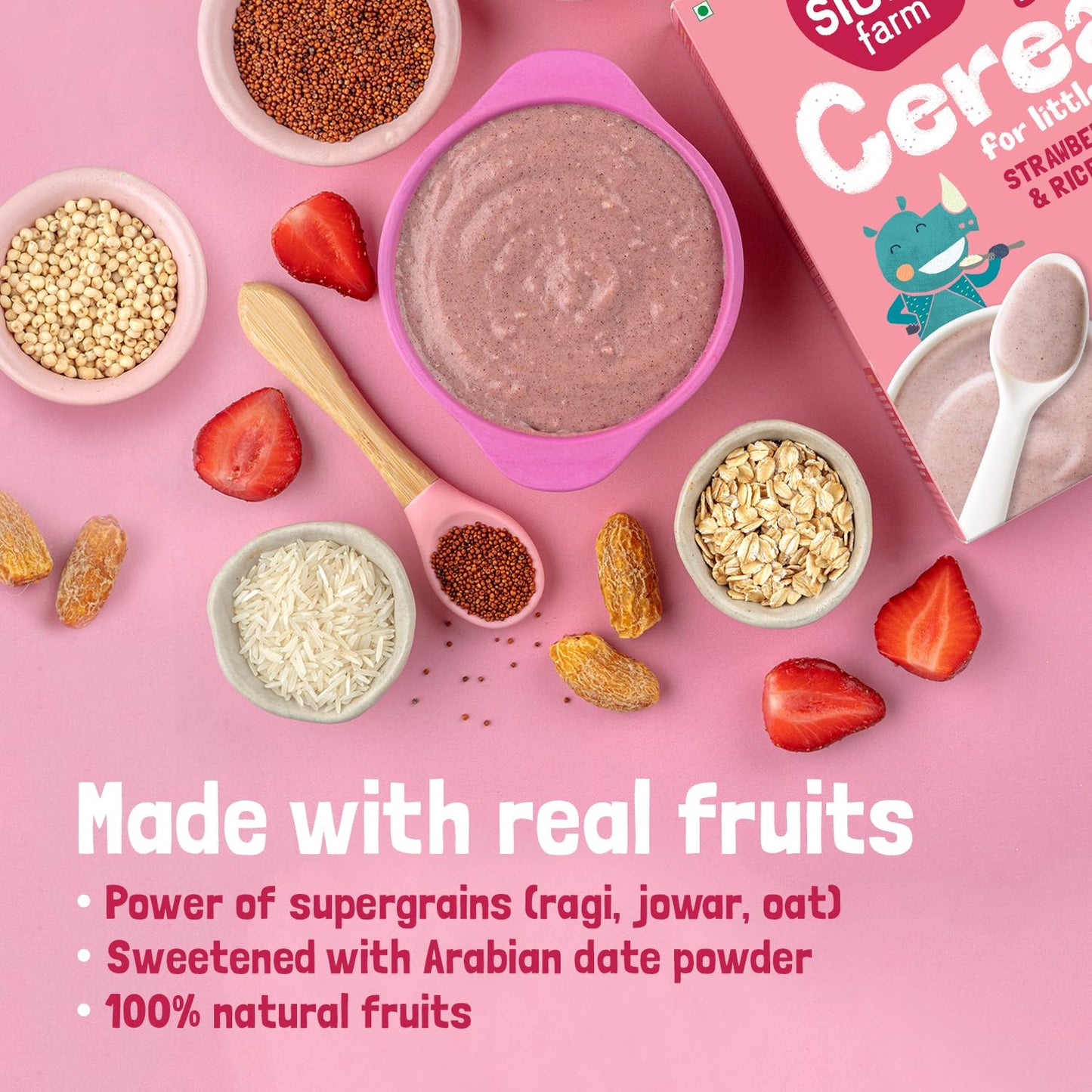 Slurrp Farm Instant Cereal With Ragi, Rice & Strawberry with Milk - Swadesiicart