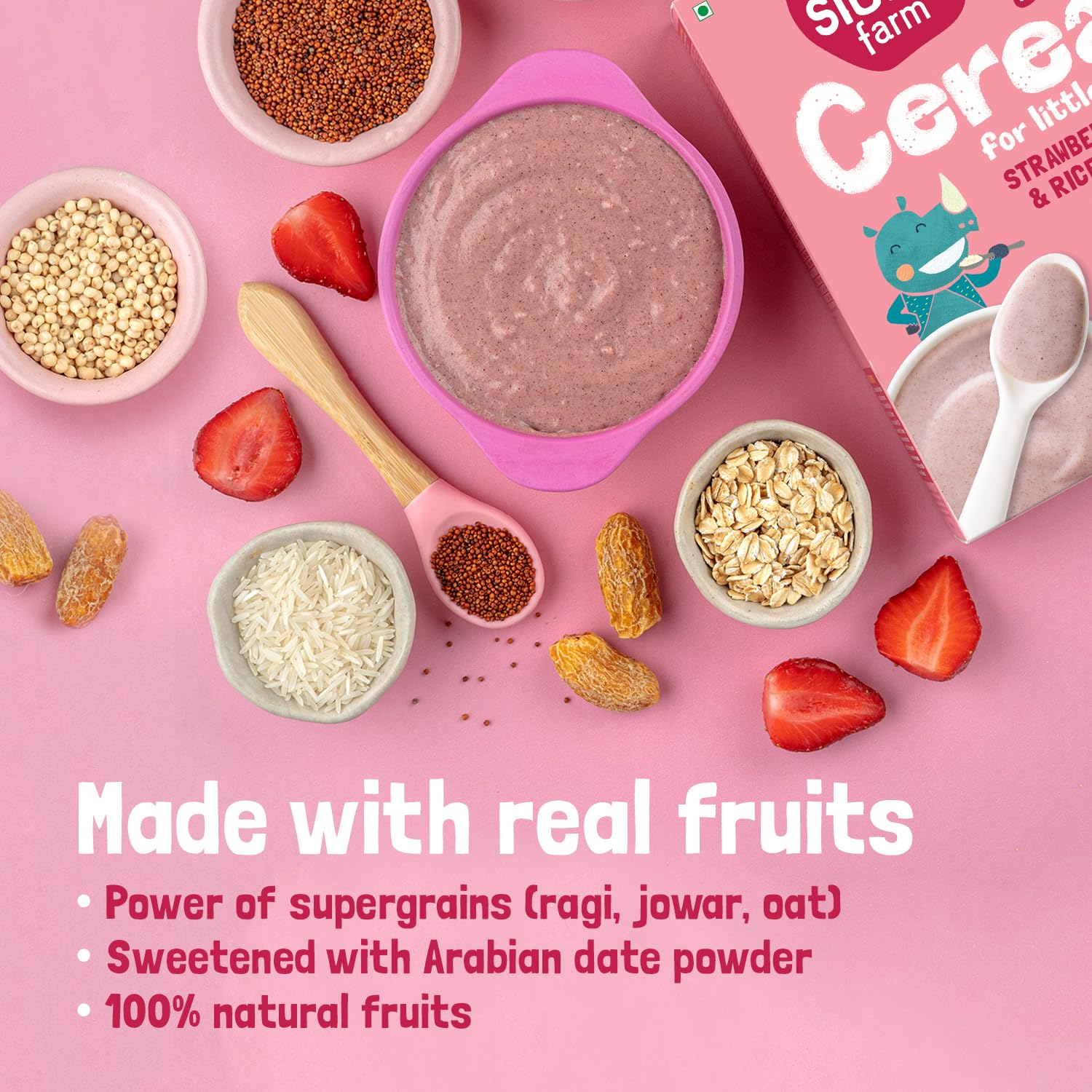 Slurrp Farm Instant Cereal With Ragi, Rice & Strawberry with Milk - Swadesiicart