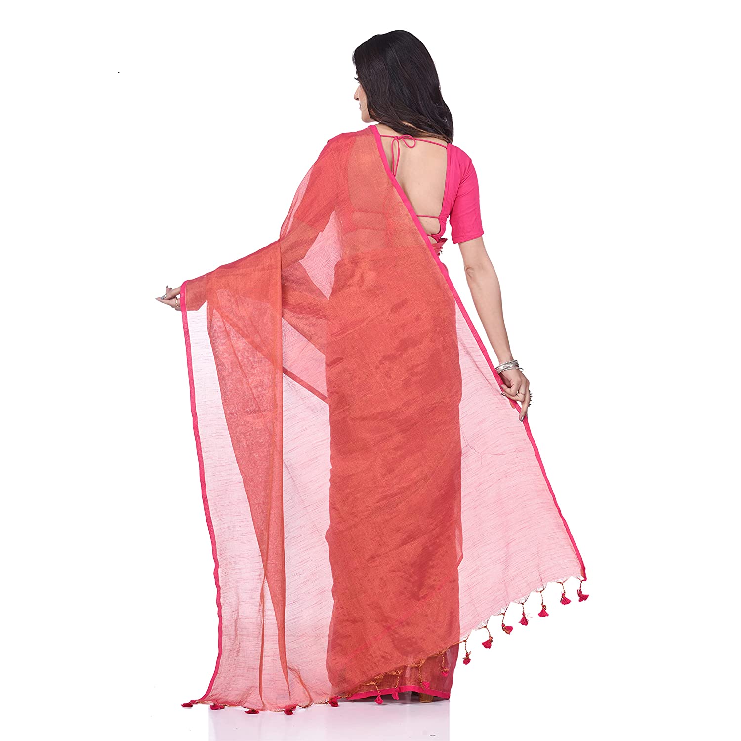 Desh Bidesh Women's Bengal Mayurkonthi Color Changer Tissue Khadi Pure Handloom Cotton Saree With Blouse Piece | Swadesiicart