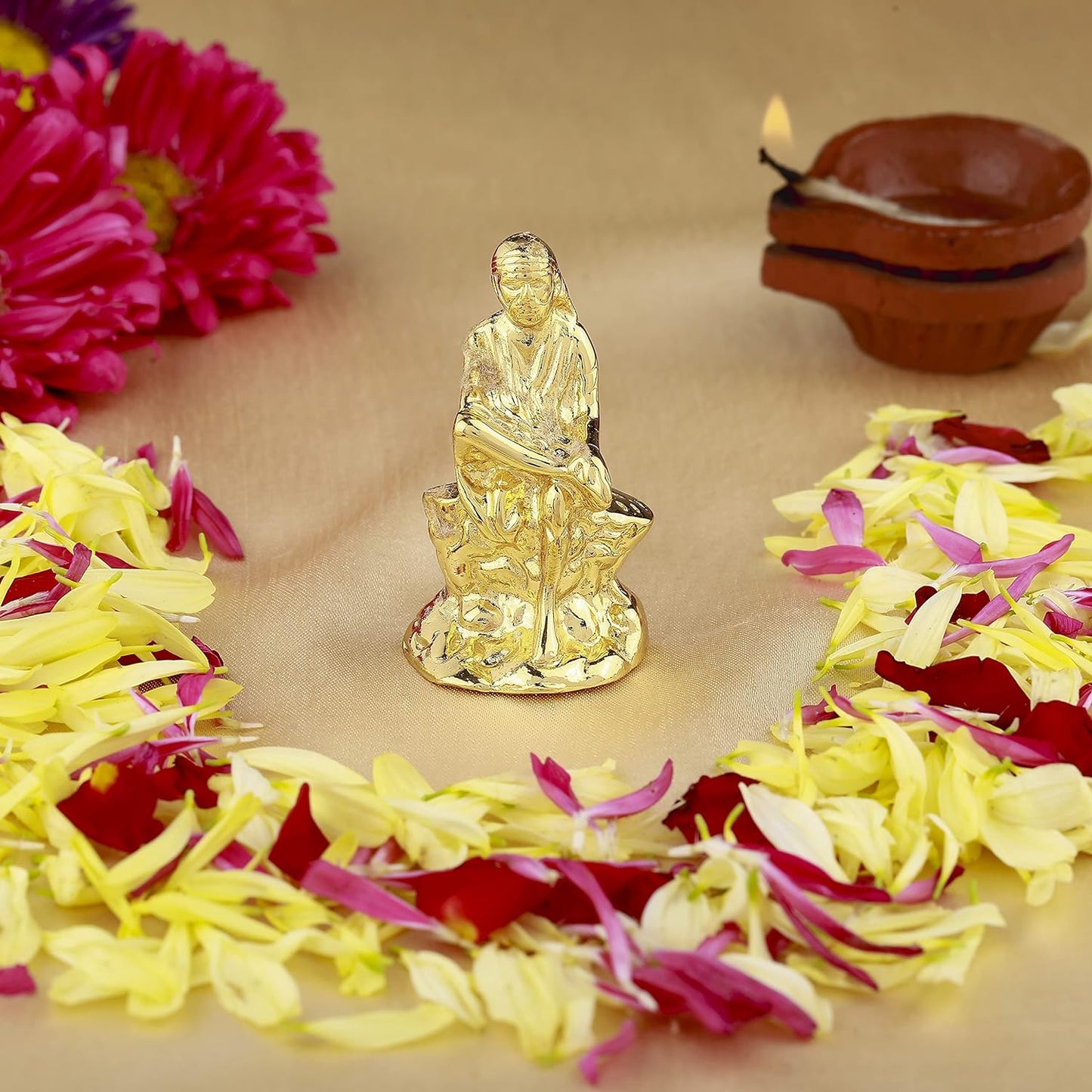 Estele Gold-Polished Divine Sirdi Sai Baba Idol for Pooja/Gifts/Car decor - Swadesiicart