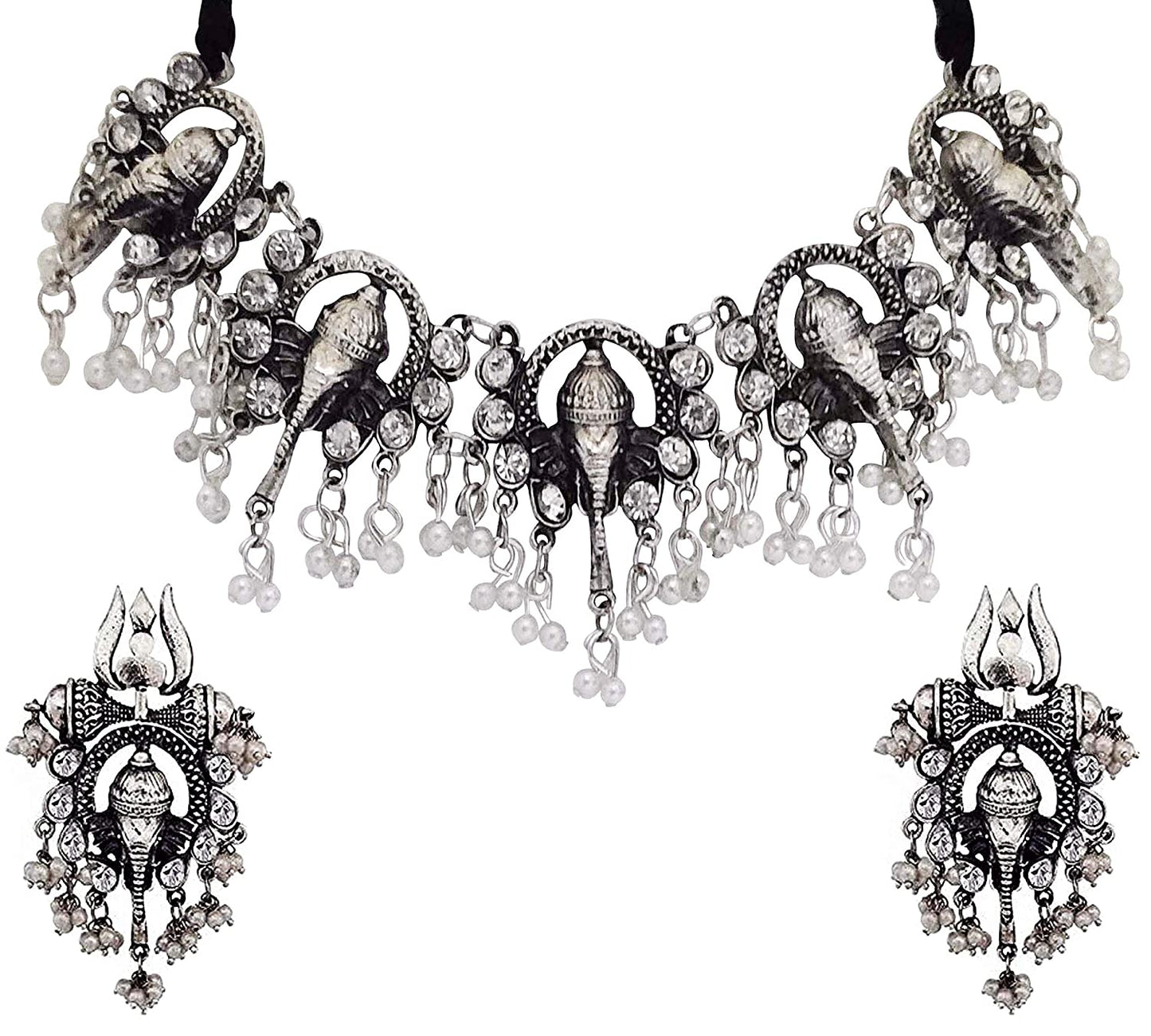 Silver-Plated Alloy Oxidised Ganesh Ji Shape Necklace - The Pari | Swadesiicart