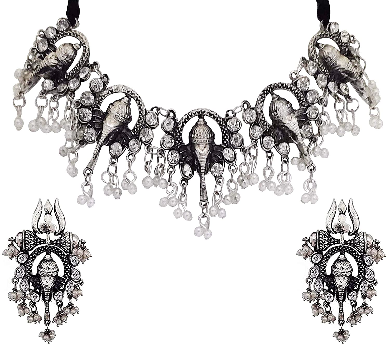 Silver-Plated Alloy Oxidised Ganesh Ji Shape Necklace - The Pari | Swadesiicart