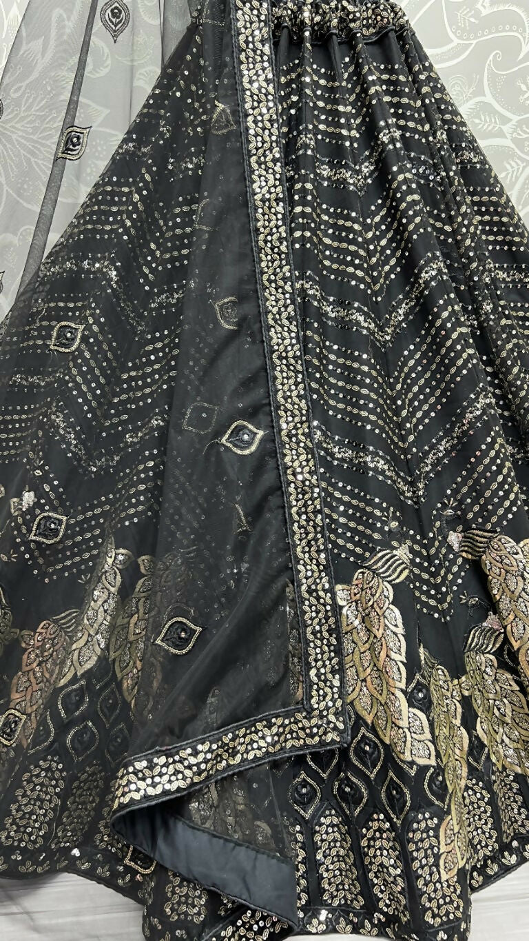 Jyoti Fashion Women's Black Bridal Net Fancy Foil & Sequins with Multi Thread Embroidered Wedding Lehenga Choli | Swadesiicart