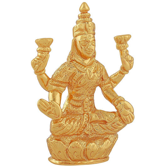 Estele Gold-Polished goddess of wealth Laxmi Devi on lotus Idol for Home/Car decor - Swadesiicart