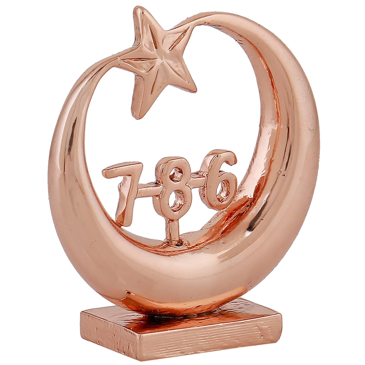 Estele Pink/Rose Gold-Polished Spiritual 786 Chand Taara Idol for Home Decorative/ Car Dashboard - Swadesiicart