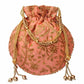 Ethnic Clutch Silk Potli Batwa Pouch Bag with Metal Bead work Gift - Swadesiicart