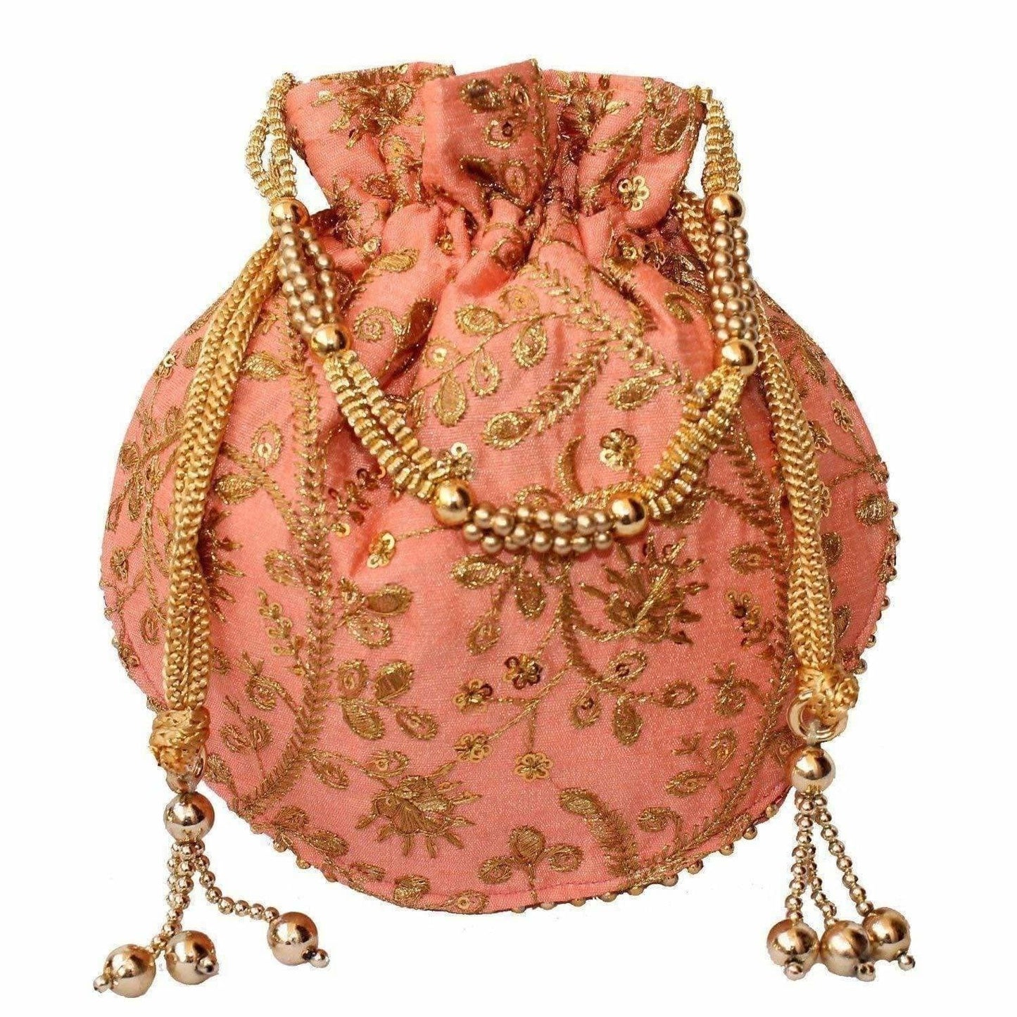 Ethnic Clutch Silk Potli Batwa Pouch Bag with Metal Bead work Gift - Swadesiicart