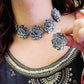 Silver-Plated Alloy Oxidised Rose Shape Necklace - The Pari | Swadesiicart