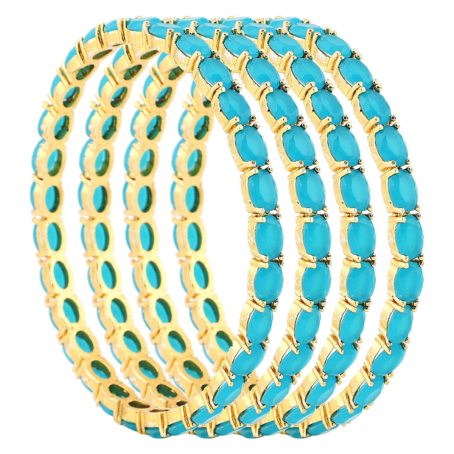 Gold-Polished Alloy Designer Sky Blue Combo Of Ad Bangles - The Pari - Swadesiicart