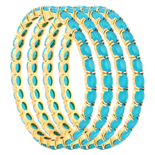 Gold-Polished Alloy Designer Sky Blue Combo Of Ad Bangles - The Pari - Swadesiicart