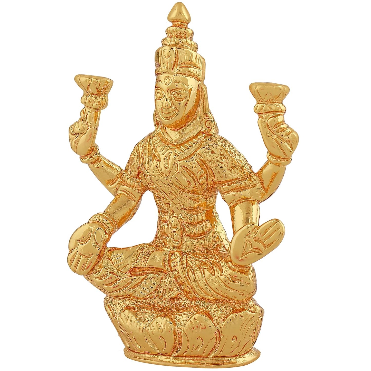 Estele Gold-Polished goddess of wealth Laxmi Devi on lotus Idol for Home/Car decor - Swadesiicart