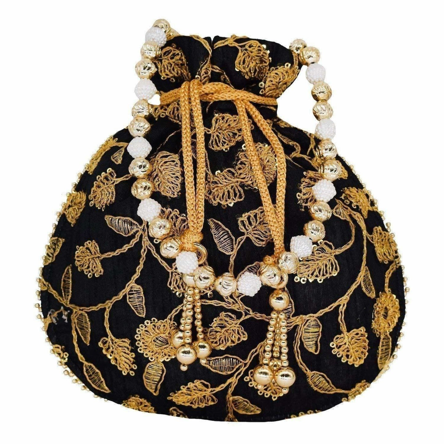 Ethnic Silk Potli bag Clutch Batwa Pouch with Embroidery and Metal Bead work Gift For Women - Swadesiicart