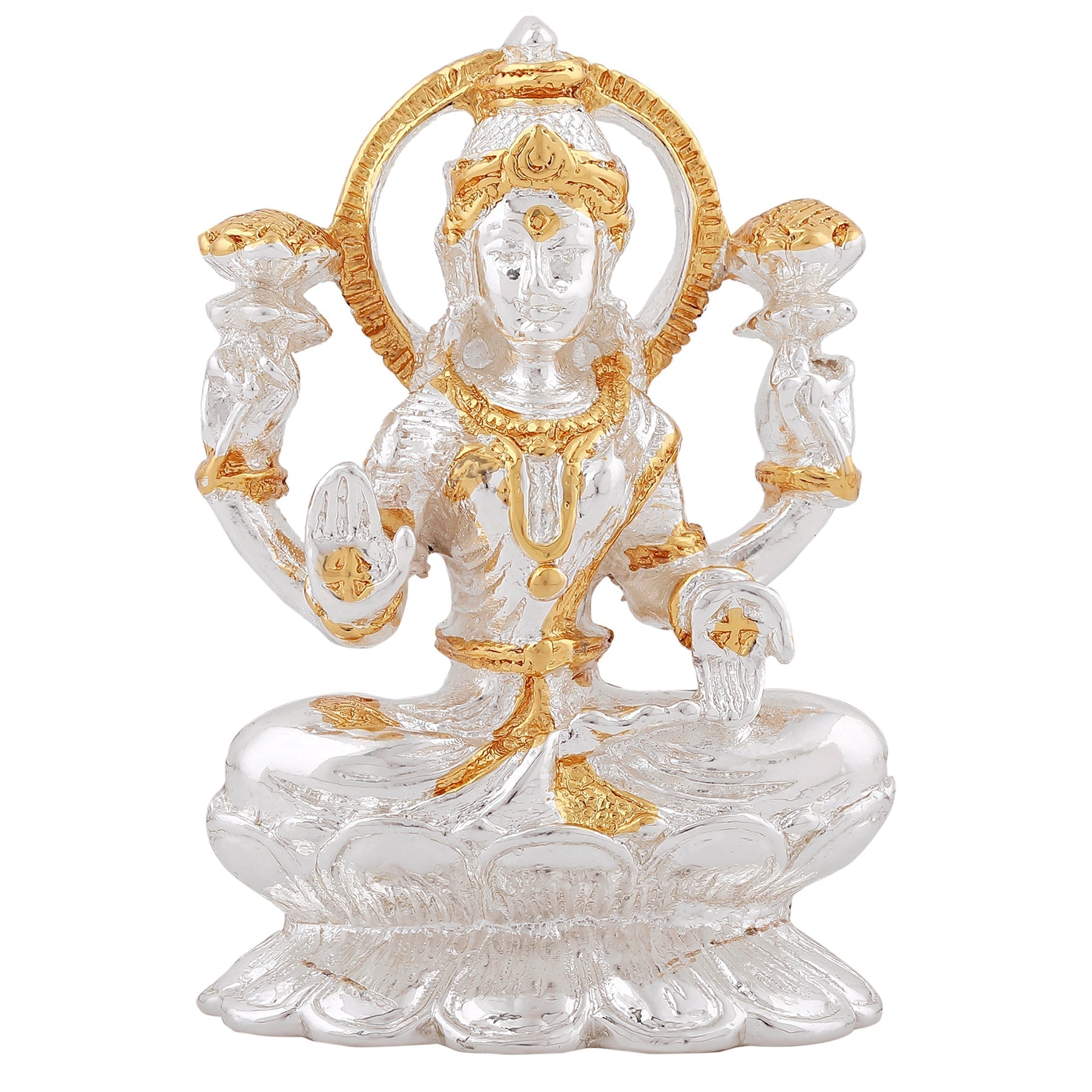 Estele Gold & Rhodium goddess of wealth Laxmi Devi Idol on lotus for Pooja/Car decor - Swadesiicart