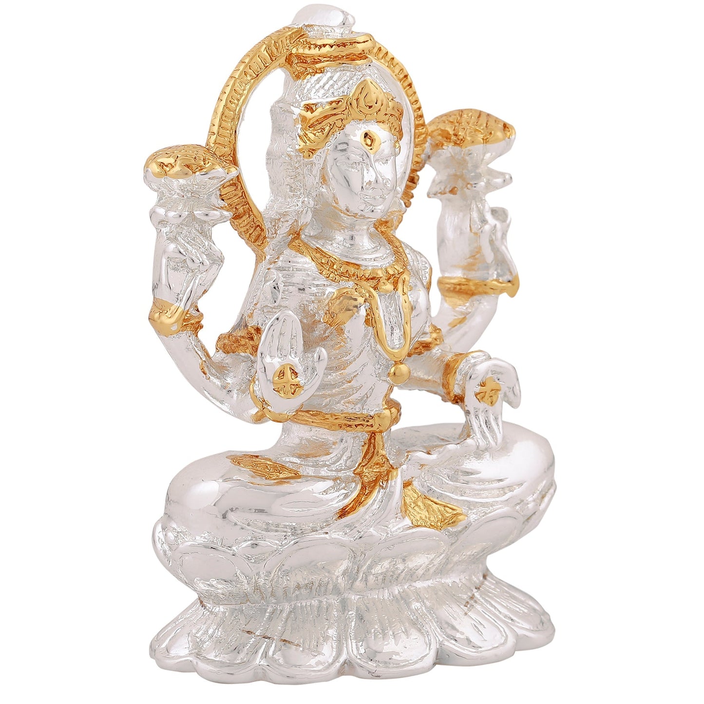 Estele Gold & Rhodium goddess of wealth Laxmi Devi Idol on lotus for Pooja/Car decor - Swadesiicart