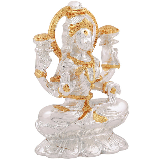 Estele Gold & Rhodium goddess of wealth Laxmi Devi Idol on lotus for Pooja/Car decor - Swadesiicart