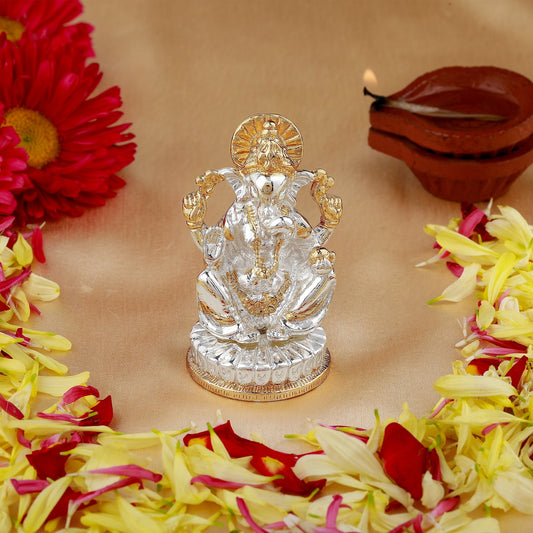 Estele Gold-Polished God of beginnings Lord Ganesha Idol with Sitting position for Home/Office Decors - Swadesiicart