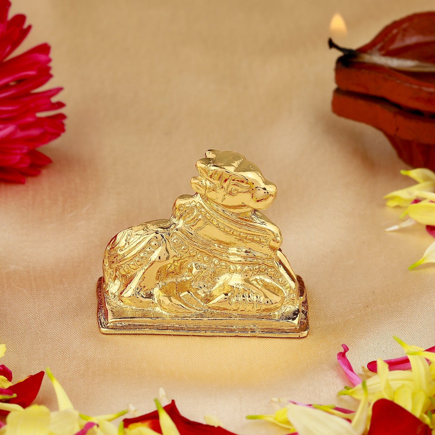Estele Gold-Polished Lord Nandikeshwara Idol for Home/Car Decor - Swadesiicart
