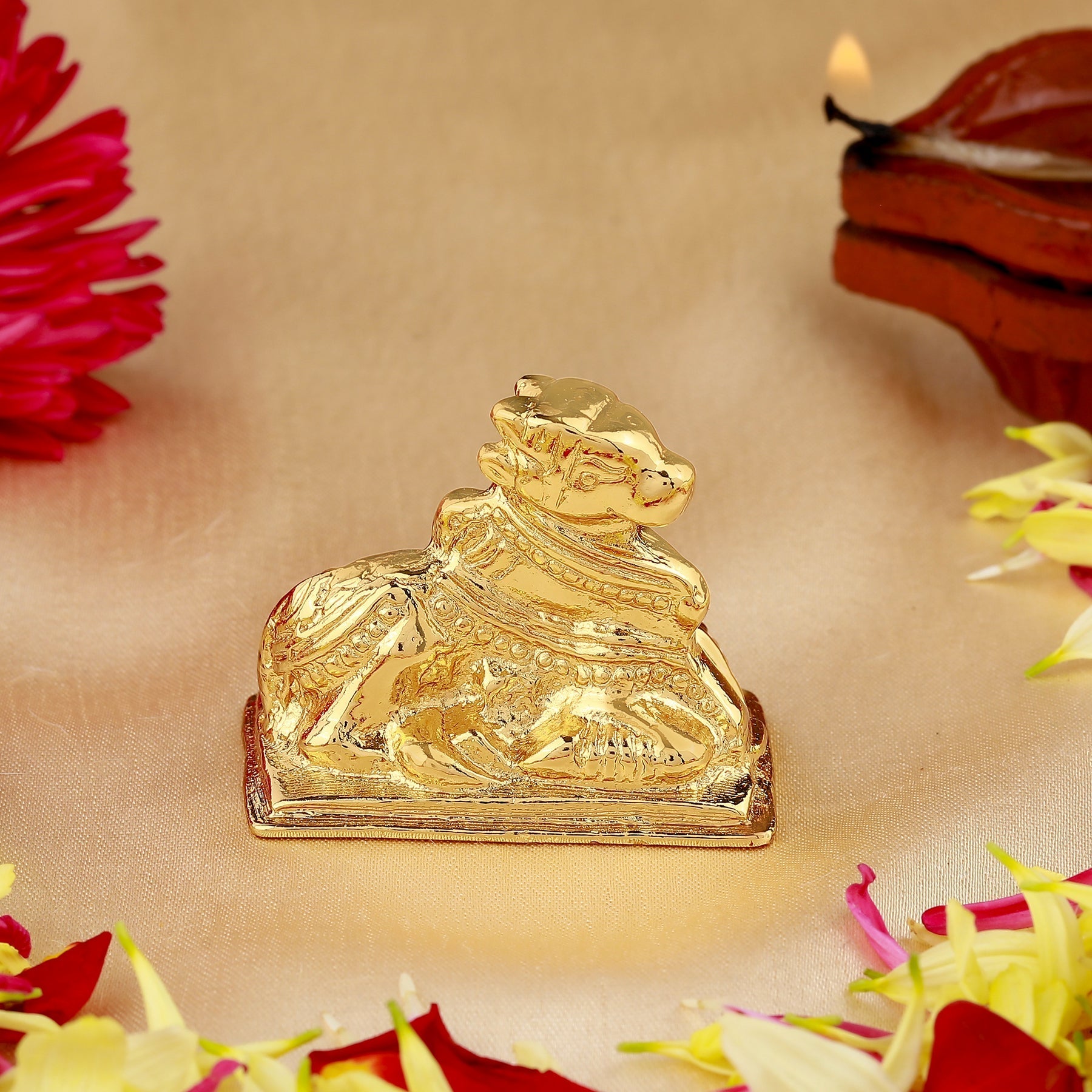 Estele Gold-Polished Lord Nandikeshwara Idol for Home/Car Decor - Swadesiicart