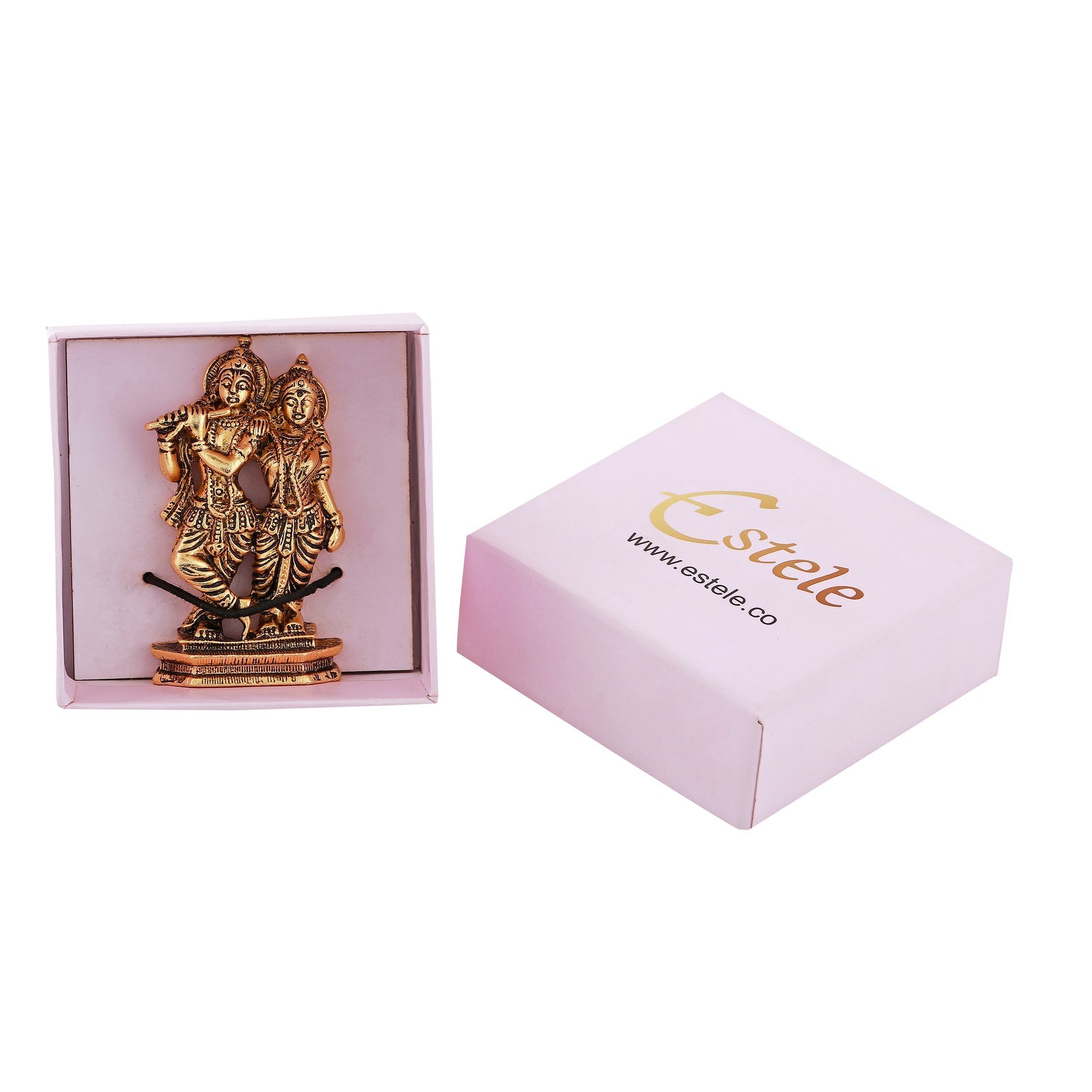 Estele Gold-Polished Devotional Shree Radha Krishna Idol for Home/Car Decor - Swadesiicart