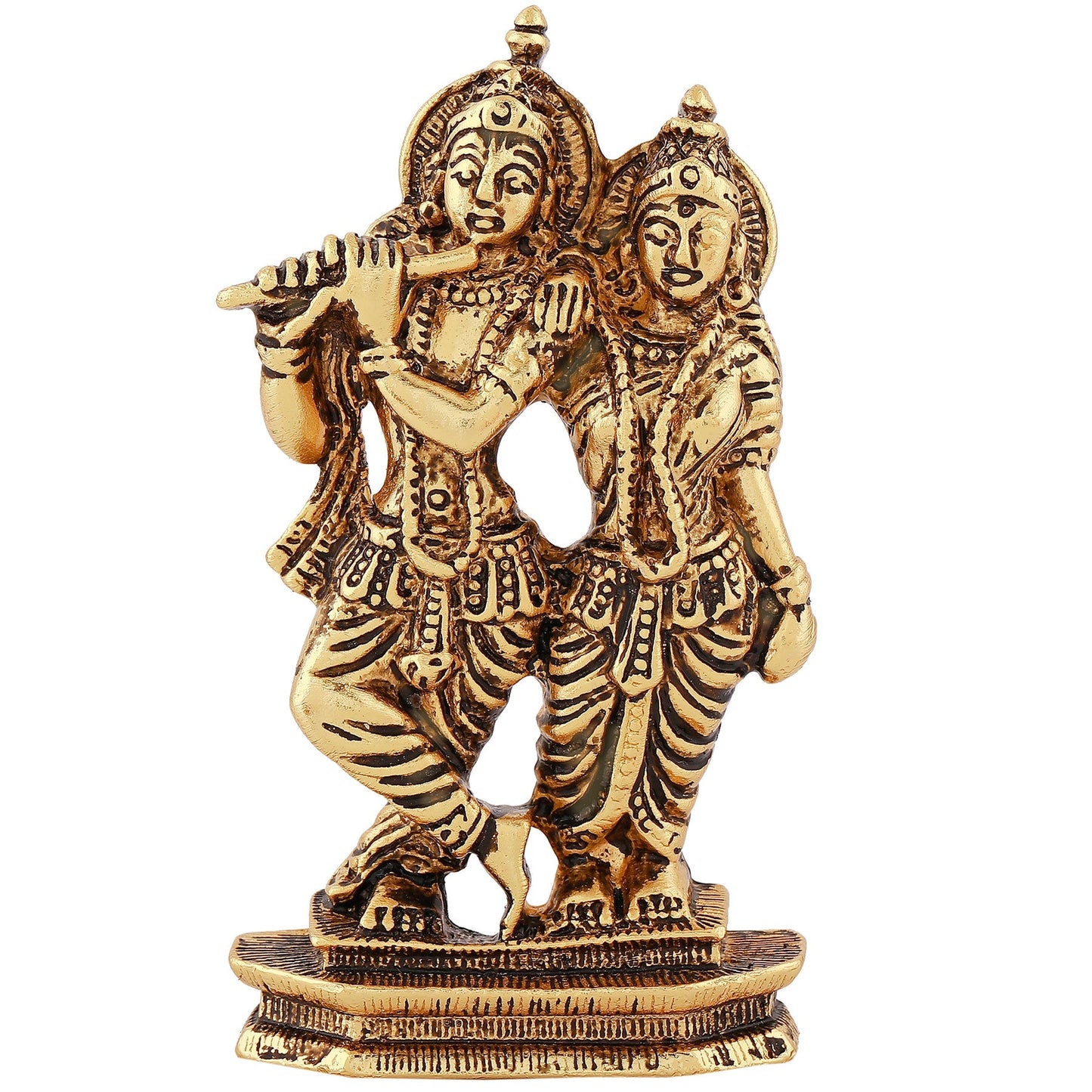 Estele Gold-Polished Devotional Shree Radha Krishna Idol for Home/Car Decor - Swadesiicart
