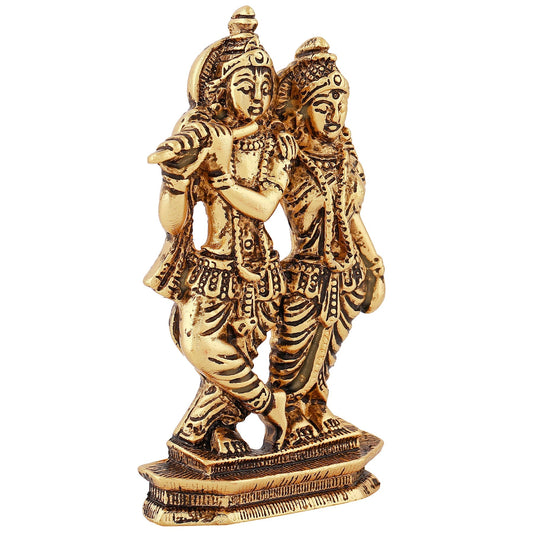 Estele Gold-Polished Devotional Shree Radha Krishna Idol for Home/Car Decor - Swadesiicart