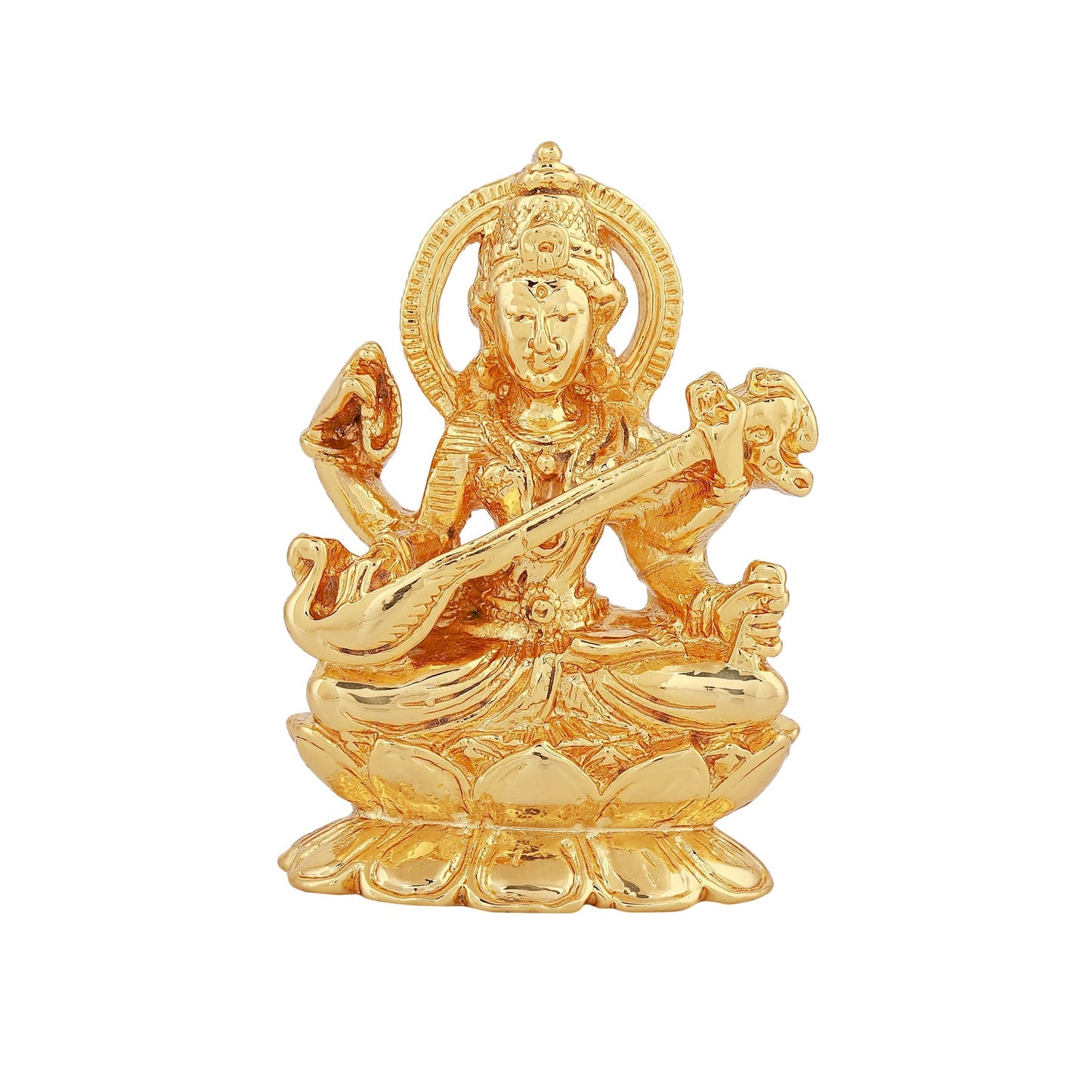 Estele Gold-Polished Goddess of Knowledge Sarasavti Ma Idol for Pooja & Car decor - Swadesiicart