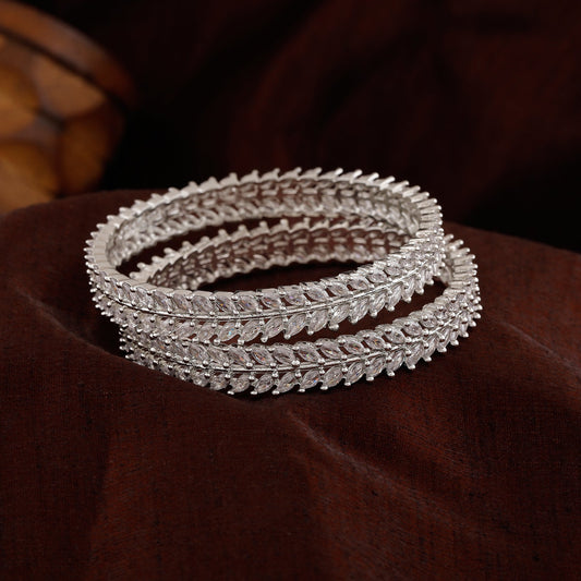 Estele Rhodium Plated Stunning White American Diamonds Enhanced 2:8 Size Bangles for Women - Swadesiicart
