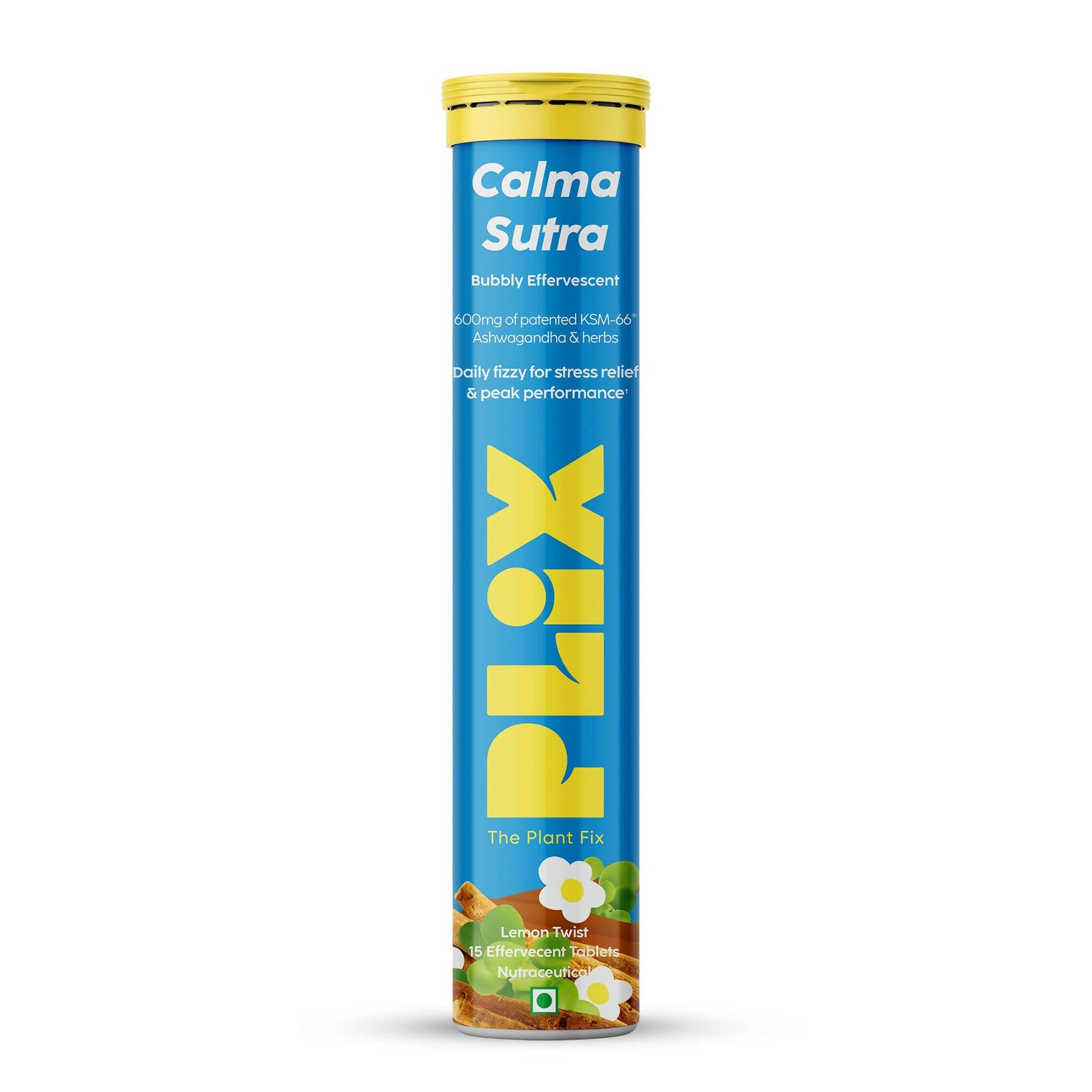 PLIX The Plant Fix Calma Sutra Ashwagandha Effervescent Tablets - Lemon Twist | Swadesiicart