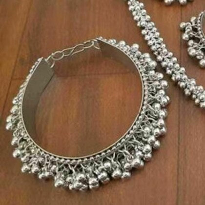 Tehzeeb Creations Women's Silver Colour Oxidised Necklace Earring And Bangle Set - Swadesiicart