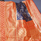 Shades of Navy Blue Floral Designbanaras Semi Silk Saree By Gayathri Reddy Designer Studio | Swadesiicart