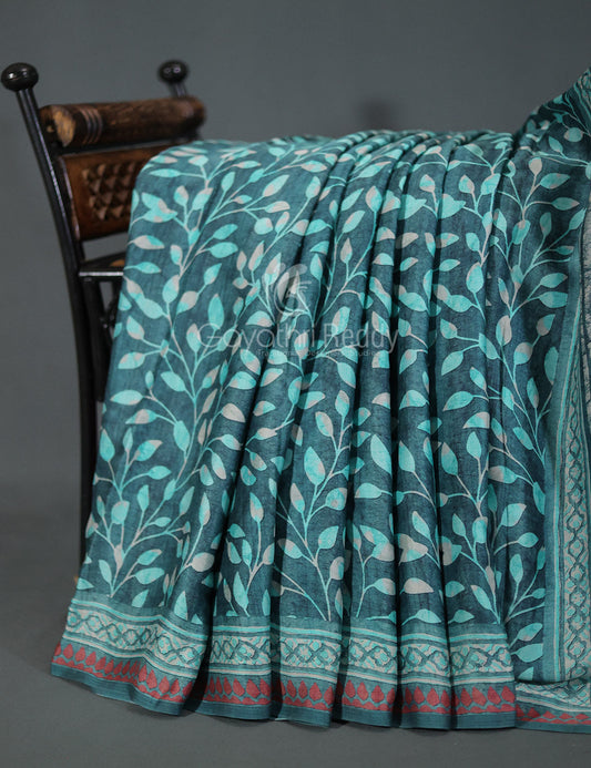 Peacock Blueish With Jaal Design Semi Crepe Silk Saree By Gayathri Reddy Designer Studio | Swadesiicart