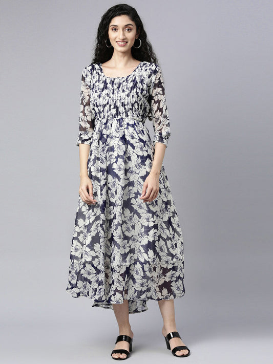 Souchii Floral Printed Chiffon Empire Midi Dress - SOUCHII