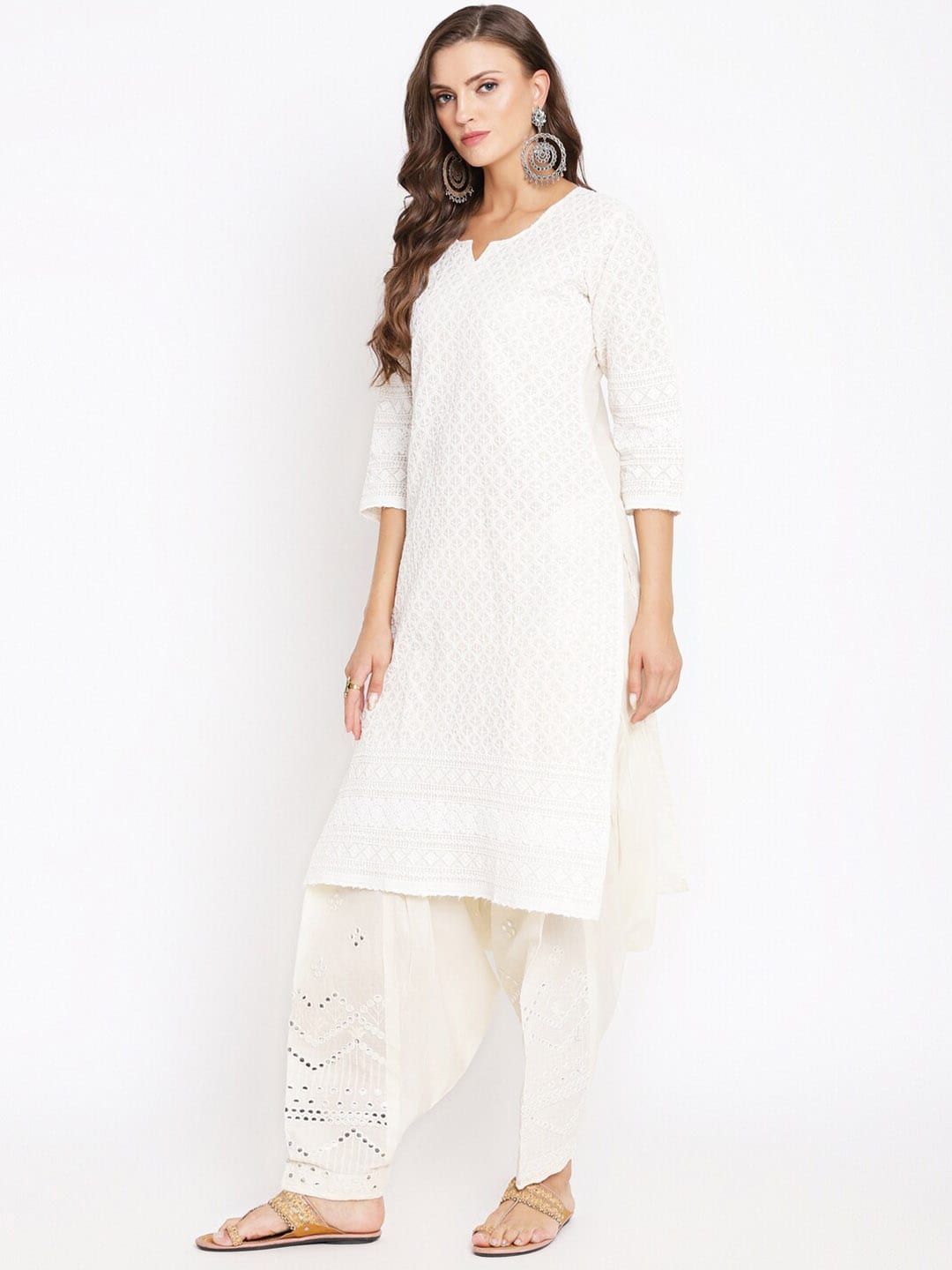Kalini Women Embroidered Chikankari Pure Cotton Kurta with Salwar & With Dupatta | Swadesiicart