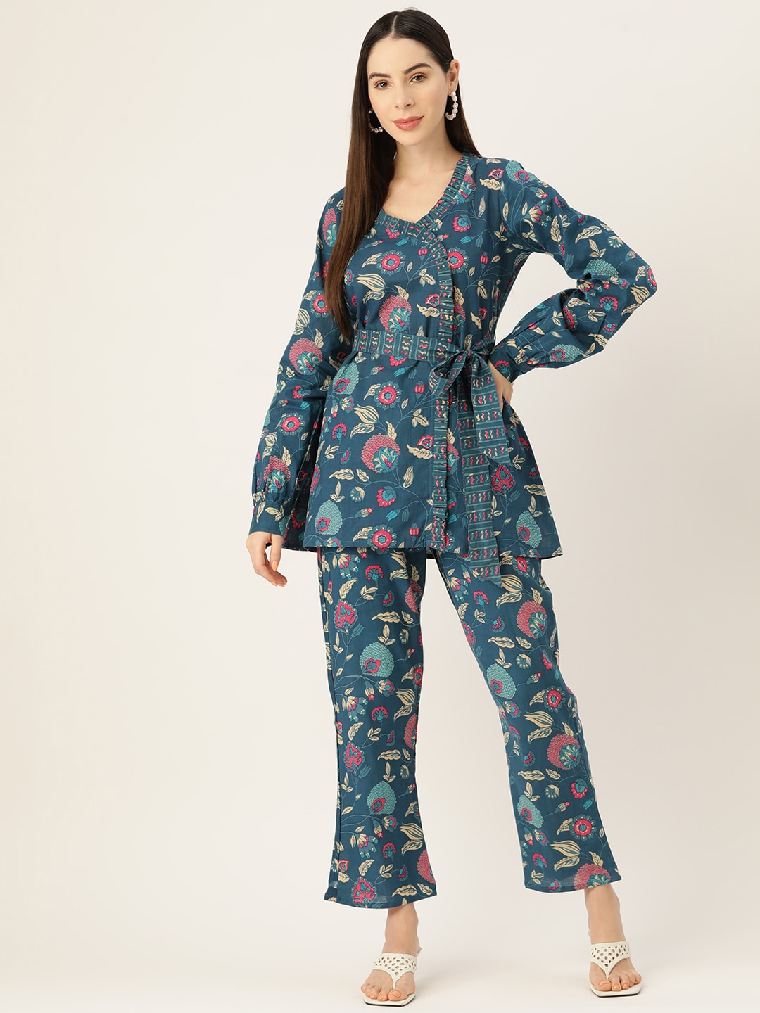 InWeave Blue Kalamkari Co Ord Set - Swadesiicart