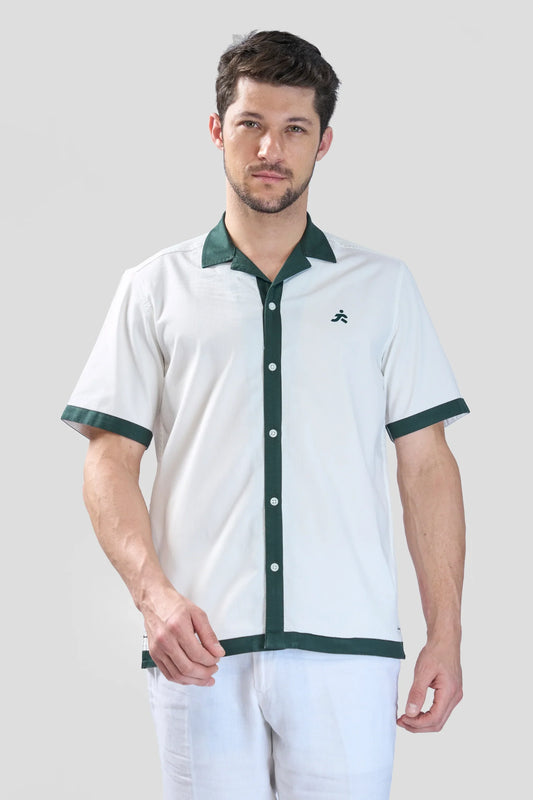 Xkind White Polo Backprinted Textured Relaxed Fit Shirt | Swadesiicart