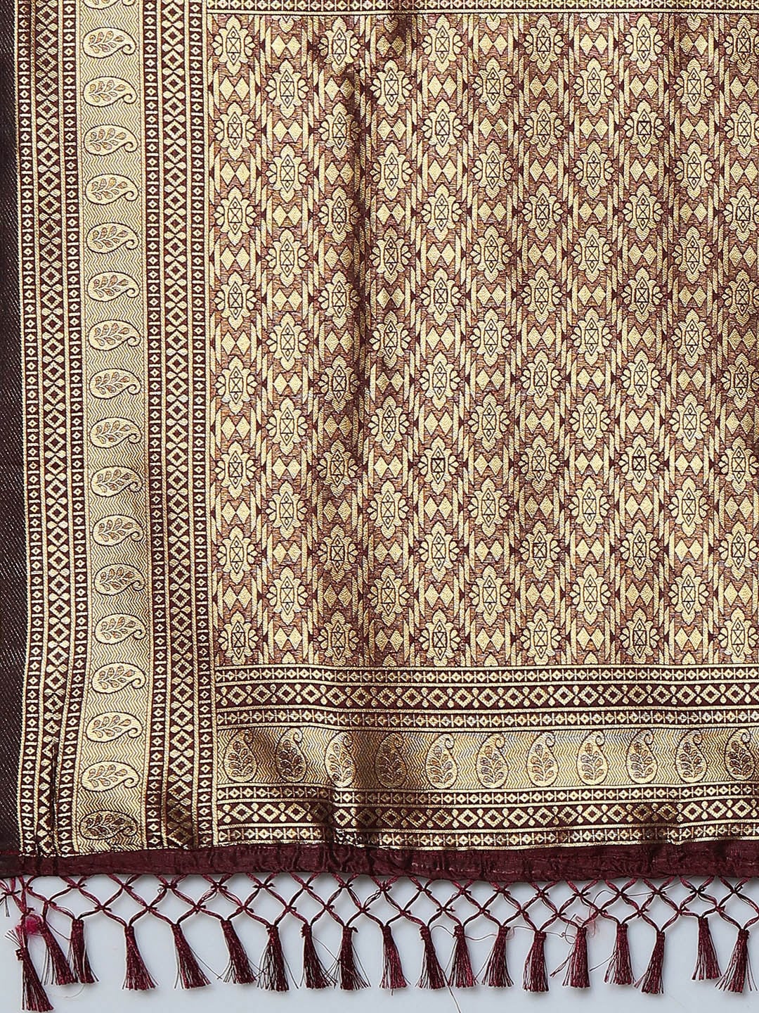 Mitera Brown & Gold-Coloured Ethnic Motifs Woven Design Silk Blend Banarasi Saree | Swadesiicart