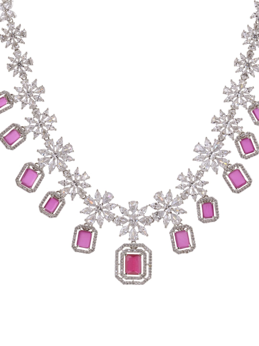 Saraf RS Jewellery Rhodium-Plated Pink AD studded Jewellery Set - Swadesiicart