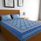 Urban Magic Blue Printed Cotton 104 TC King Bedsheet with 2 Pillow Covers - Swadesiicart
