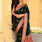 Joban Fashion Emerald Green Crepe Chiffon Pure Handloom Banarasi Silk Saree | Swadesiicart