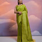 Vishnu Weaves Women's Mahendi Handloom Raw Silk Woven Border Saree with Blouse - Swadesiicart