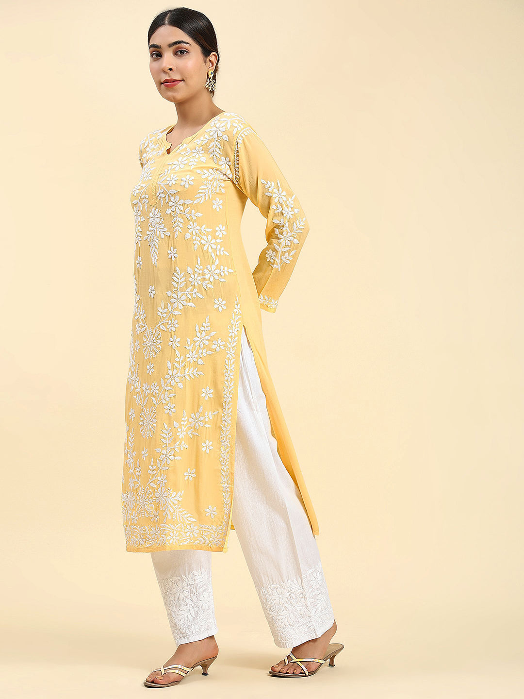 HOUSE OF KARI Ethnic Motifs Embroidered Chikankari Straight Kurta | Swadesiicart