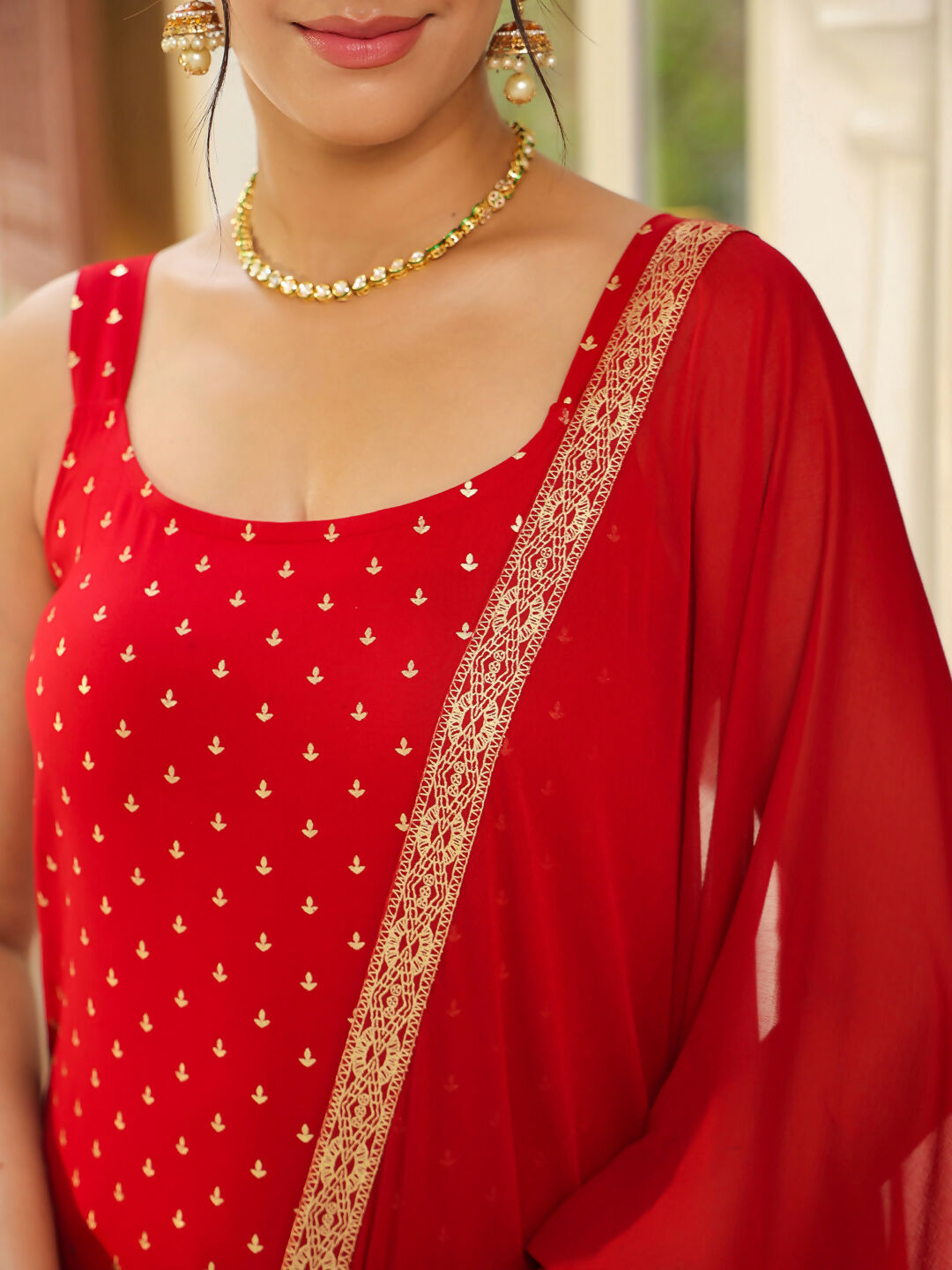 Janasya Maroon Rayon Foil Print Kurta,Bottom & Dupatta | Swadesiicart