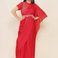 Women Republic Red Hand Embelleshed Gown With Drape | Swadesiicart